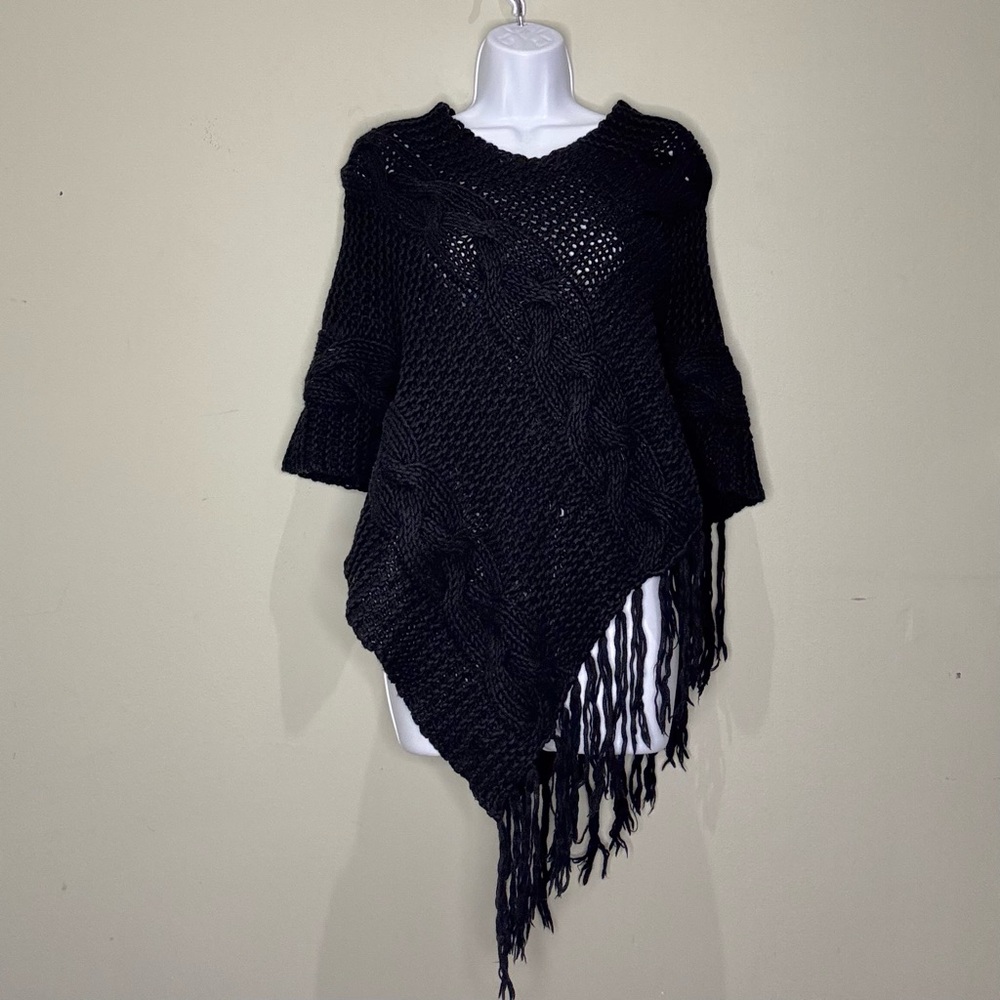 Joie black knit cotton and cashmere poncho